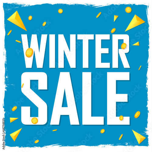 Winter Sale, discount poster design template. Promotion banner for shop or online store, vector illustration.