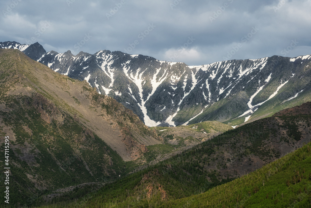 mountain landscape with clouds, Siberia.