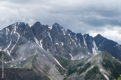 Panorama of the mountain ridge Tunkinsky Goltsy, Siberia. photo