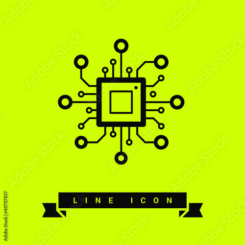 chip processor line vector icon