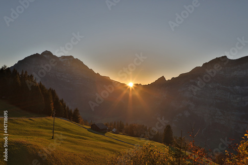 View to Glarus at sunset