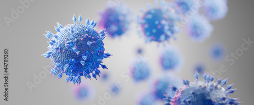 Macro coronavirus(covid-19) cell delta plus variant.BA.5,BA.2.75,BA.4(omicron covid).COVID 19 Delta plus variant Sars ncov 2.Mutated coronavirus SARS-CoV-2 flu disease pandemic, 3D render illustration photo
