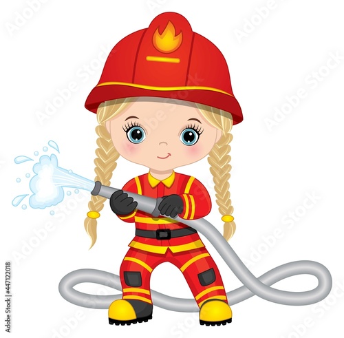 Firefighter Cute Little Girl with Fire Hose