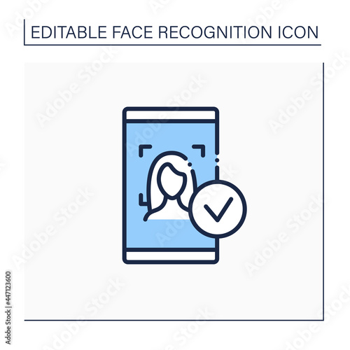 Face scan approved line icon. Approved authentication by facial recognition.Personal verification concept. Isolated vector illustration.Editable stroke