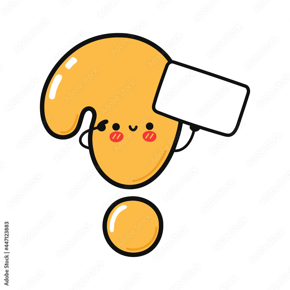 Cute Funny Question Mark With Poster Vector Hand Drawn Cartoon Kawaii Character Illustration 0286