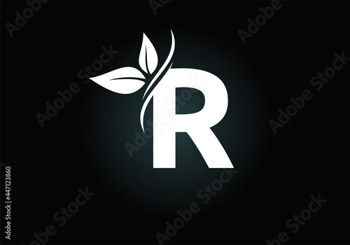 Initial R monogram alphabet with two leaves. Green, eco-friendly logo concept. Modern vector logo for ecological business and company identity © BakiBullah