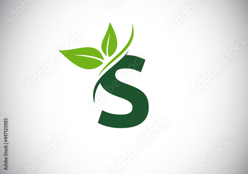 Initial S monogram alphabet with two leaves. Green, eco-friendly logo concept. Modern vector logo for ecological business and company identity