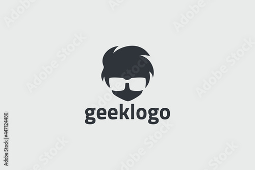 geek logo vector graphic with a boy head for any business.