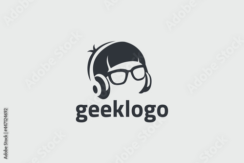 geek baby logo vector graphic with a baby or kid head for any business.