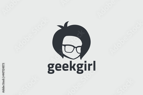 geek girl logo vector graphic with a girl or woman head for any business.