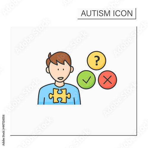 Neurodevelopmental disorder color icon.Socially awkward.Unable to understand expressions,feelings. Autism spectrum disorder concept.Isolated vector illustration