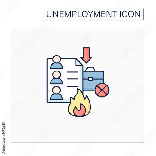 Fired lists color icon. Applicants list for dismission. Unproductive workers. Fired due to budget cutting. Unemployment concept. Isolated vector illustration