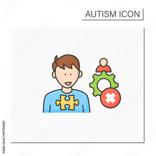 Neurodevelopmental disorder color icon. Inappropriate social interaction. Keeps aloof, detached from people. Autism spectrum disorder concept.Isolated vector illustration
