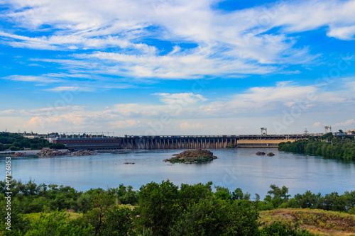 Dnieper Hydroelectric Station on the Dnieper river in Zaporizhia, Ukraine © olyasolodenko