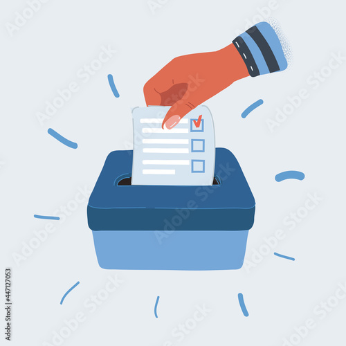 Vector illustration of Hand putting a voting ballot in a slot of box.