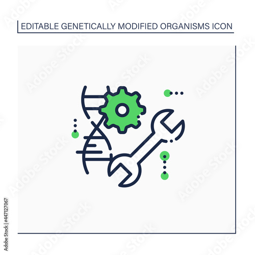 Genetic engineering line icon. DNA molecule, editing gene. Medical technology. Microscopic structure. Genetically modified organism concept. Isolated vector illustration.Editable stroke