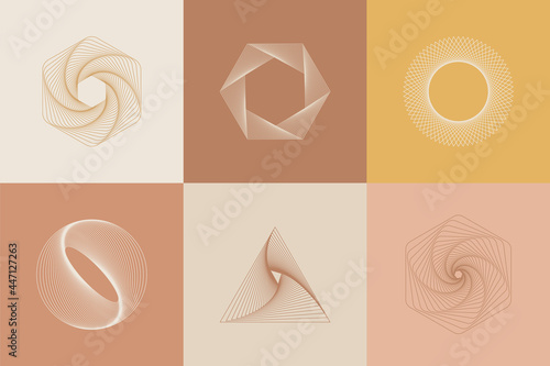 Set of abstract twisted shapes. Simple linear icons for logo, emblem, branding, etc. Vector illustration.