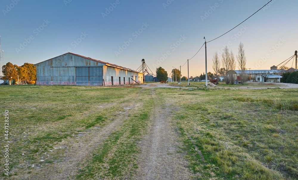 Fototapeta premium Argentina barn and silos grain storage train station