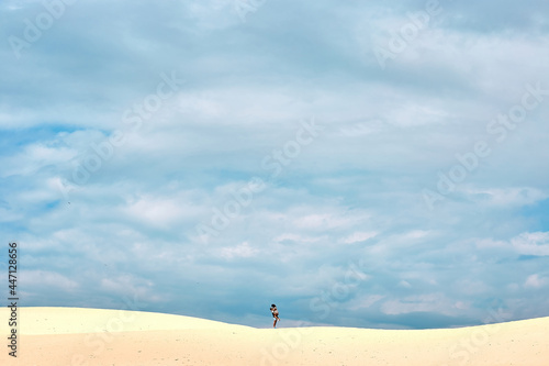 Desert dunes, couple stroll through the arid enclave photo