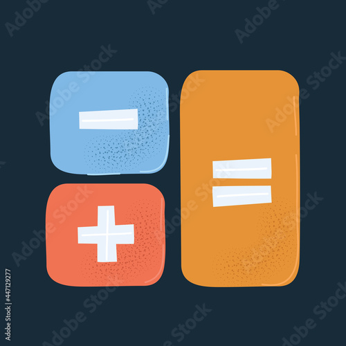 Vector illustration of calculator buttons over dark bakcorund.