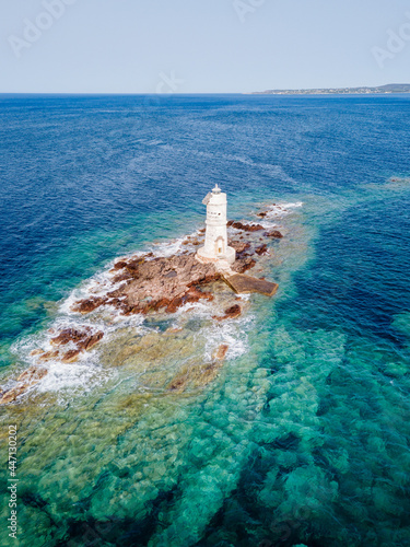 Mangiabarche Lighthouse, Sant Antioco, Sardinia, Italy. Aerial View photo