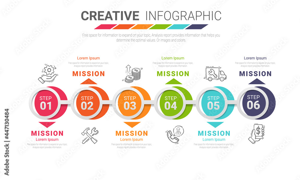 Fototapeta premium Infographic template with numbers 6 option can be used for workflow layout, diagram, number step up options.
