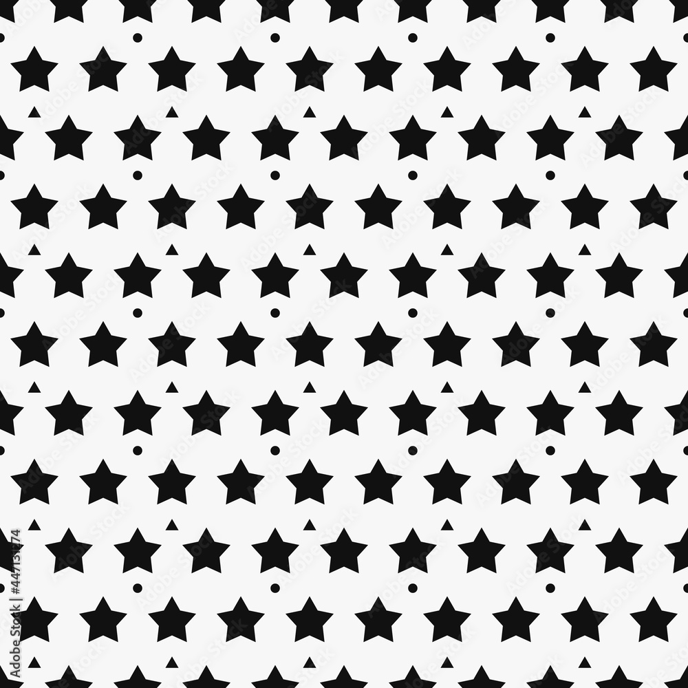 Stars wallpaper. Seamless black star and dots with triangles. Vector. Stars wallpaper. Seamless black star and dots with triangles. Vector.