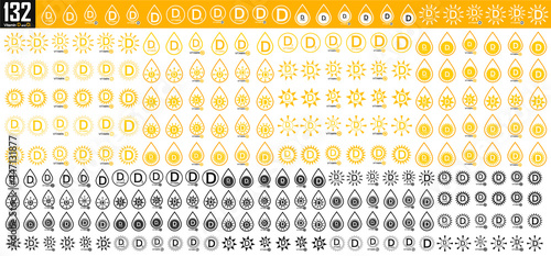 Set vitamin d icons. Collection D3 production symbols. Vector signs.