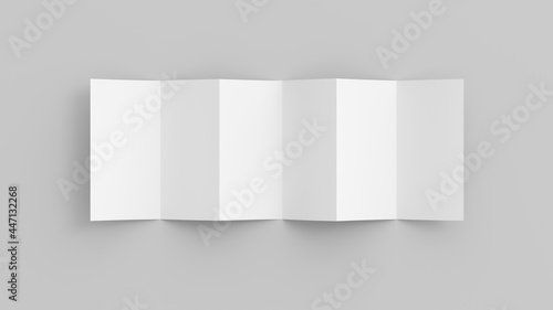 Vertical page zigzag or accordion fold brochure. Six panels, twelve pages blank leaflet. Mock up on white background for presentation design. Unfolded. © dimamoroz