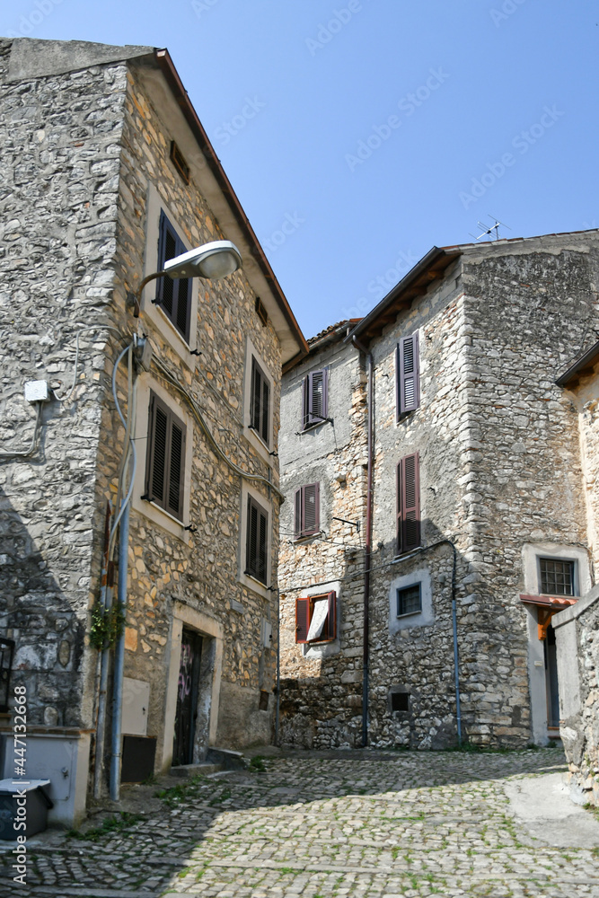 Maenza, Italy, July 24, 2021. A street in the historic center of a medieval town in the Lazio region.