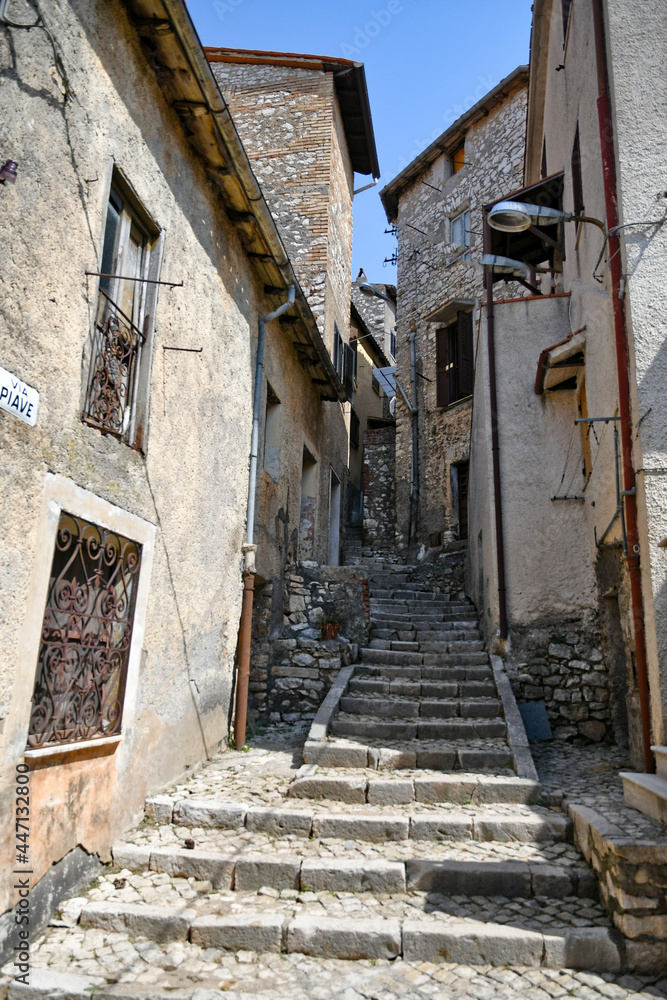 An alley in the medieval quarter of Maenza, a medieval town in the Lazio region. Italy. An alley in the medieval quarter of Maenza, a medieval town in the Lazio region. Italy.