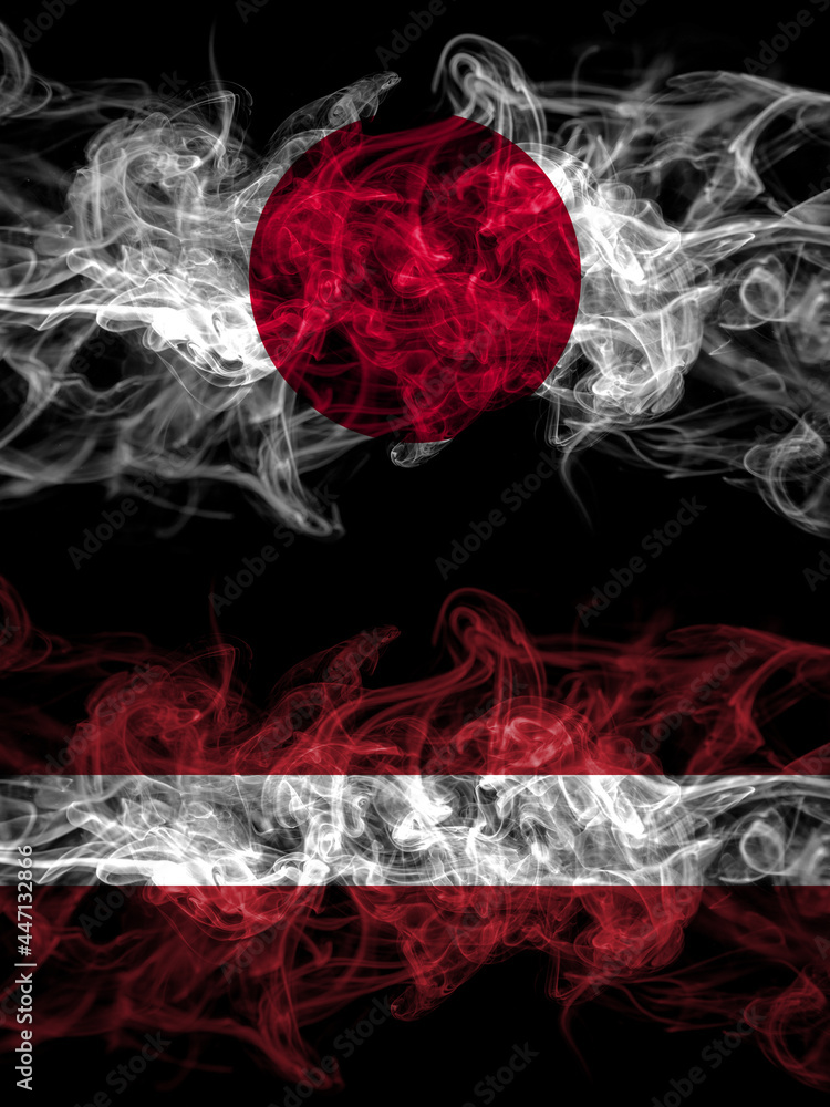 Smoke flags of Japan, Japanese and Latvia, Latvvian Smoke flags of Japan, Japanese and Latvia, Latvvian