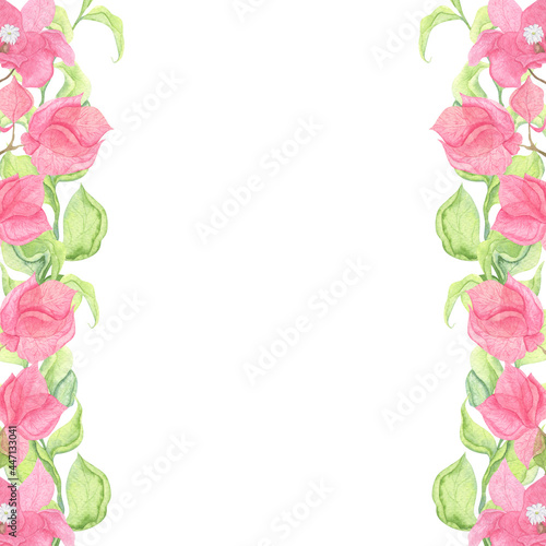 Wallpaper Mural Decorative frame with watercolor pink bougainvillea flowers. Torontodigital.ca