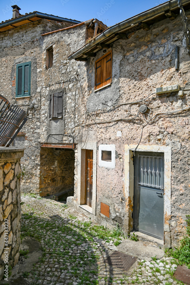 An alley in the medieval quarter of Maenza, a medieval town in the Lazio region. Italy.