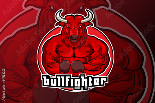 bull fighter mascot for sports and esports logo isolated on dark background photo