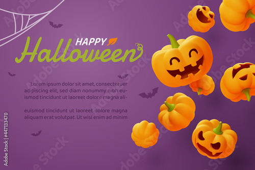 Happy Halloween, Smilling jack-o'-lantern pumpkin on orange background