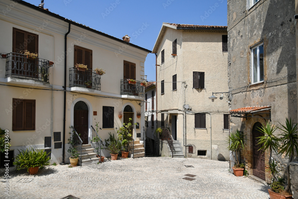 Maenza, Italy, July 24, 2021. A street in the historic center of a medieval town in the Lazio region.