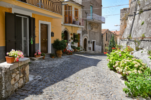 Maenza, Italy, July 24, 2021. A street in the historic center of a medieval town in the Lazio region.