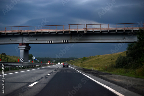 Expressway in the evening with cars and scenery