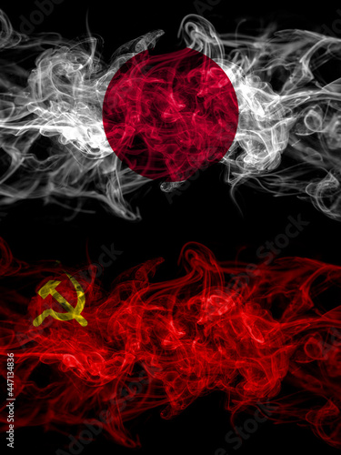 Smoke flags of Japan  Japanese and USSR  Soviet  Russia  Russian  Communism