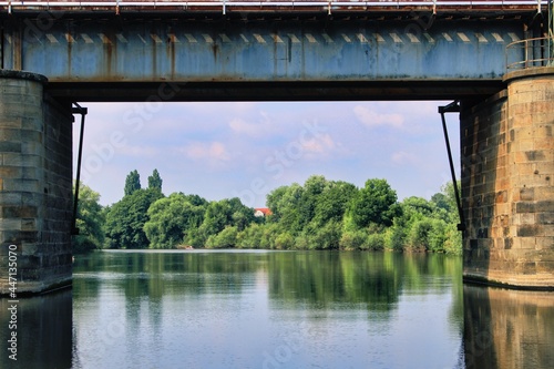 Soldatenbr  cke bridge crossing Ems river close to the city of Rheine in Germany