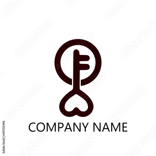 Key vector logo design element with heart handle, on white background.