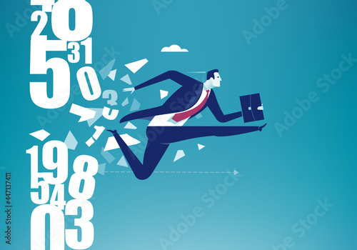 Expert accountant. Breaking the wall created from numbers. Business concept illustration.