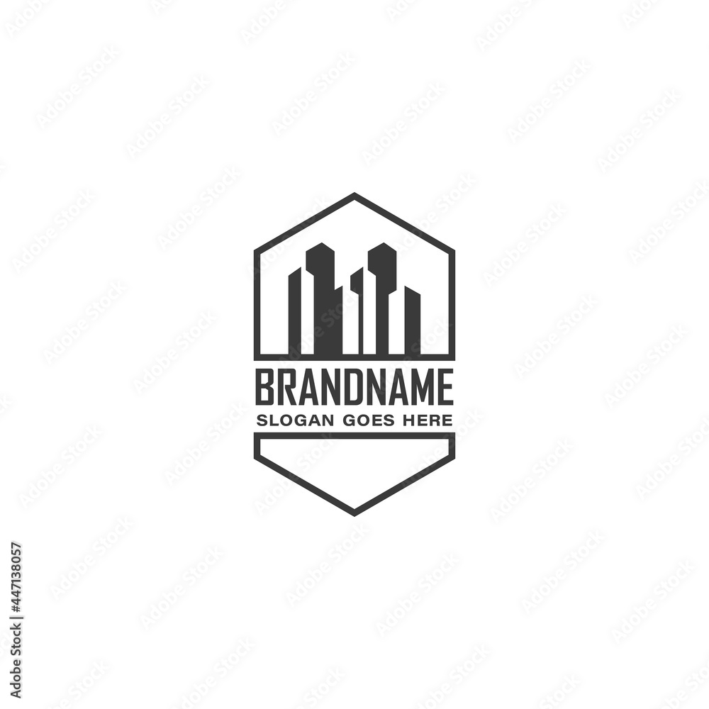 Hexagonal building real estate badge logo design vector Hexagonal building real estate badge logo design vector
