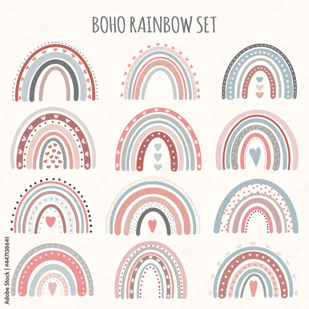 Cute vector pastel rainbow set on white background printable poster for kids. Cute vector pastel rainbow set on white background printable poster for kids.