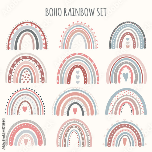 Cute vector pastel rainbow set on white background printable poster for kids.