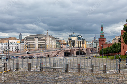 Metal fences and automatic bollards restrict traffic to Red Square photo