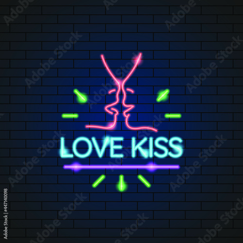 Abstract Sex Shop Kiss Lips Adult Toys Neon Light Electric Lamp Background Vector Design Style Signage Advertising Design Template Logo Logotype Symbol Sign