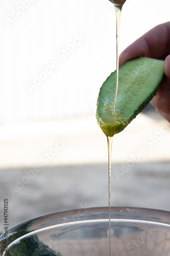 Pouring honey on a cucumber