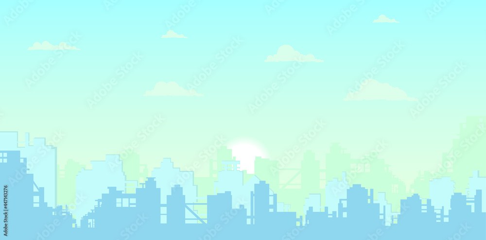 vector cityscape illustration, city silhouette, modern buildings